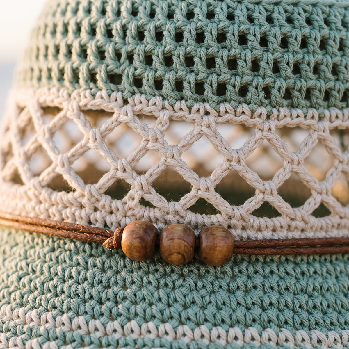 Crochet Bucket Hat Pattern PDF, Mesh Lattice Summer Bucket Hat, Mint and Cream Beach Hat, Beginner Crochet Pattern