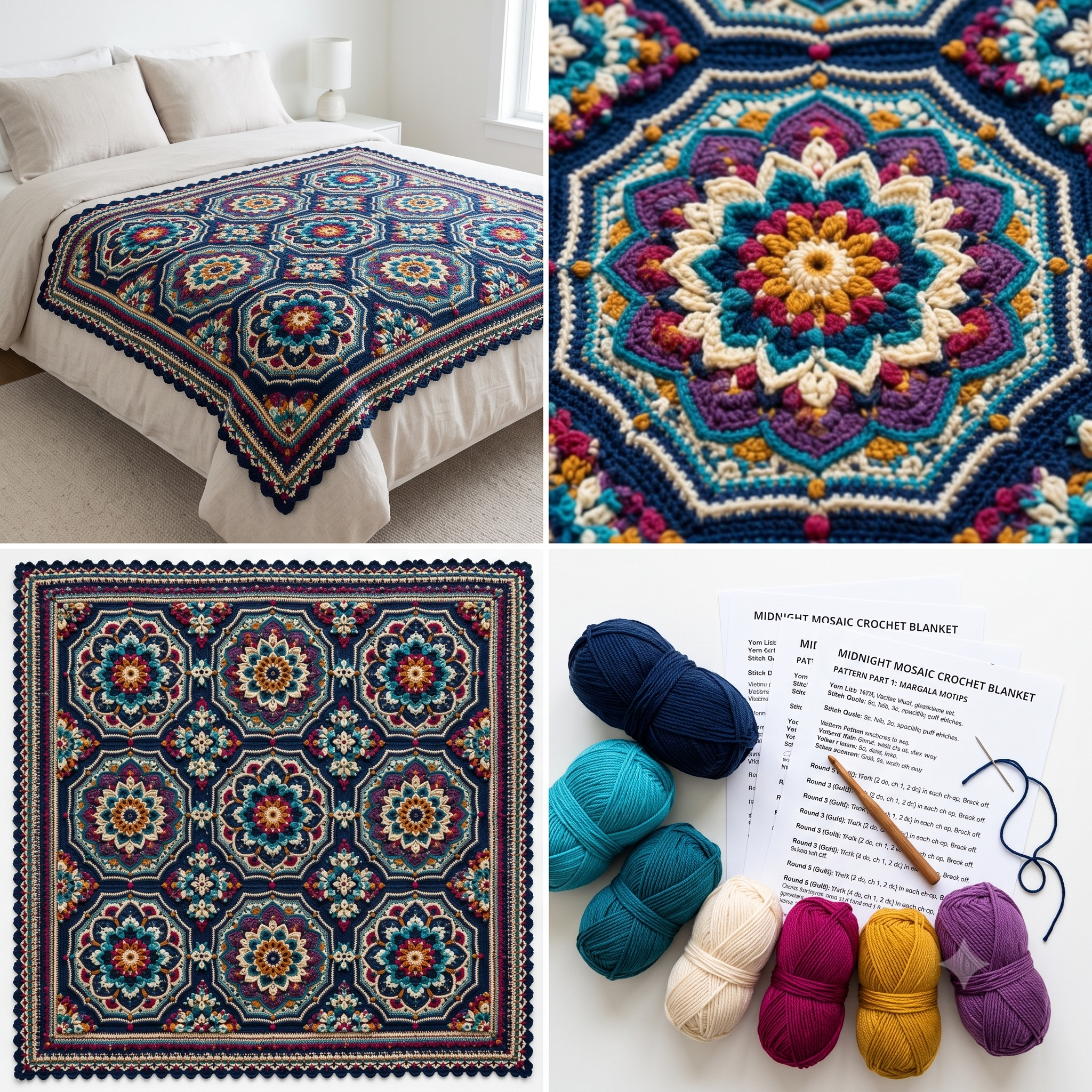 Midnight Mosaic Blanket — Crochet Pattern (PDF) | Persian-Inspired Mandala Throw