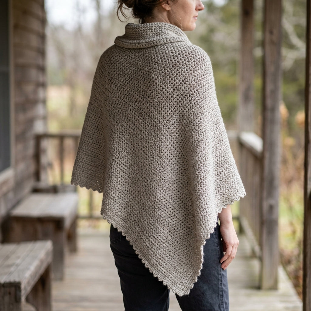 Crochet Poncho Shawl Pattern PDF, Asymmetrical Wrap with Cowl Neck, Easy Crochet Shawl, Worsted Weight, Moonveil