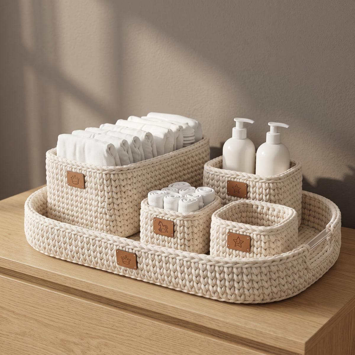 Nursery Diaper Caddy Crochet Pattern PDF, 5-Piece Basket Organizer