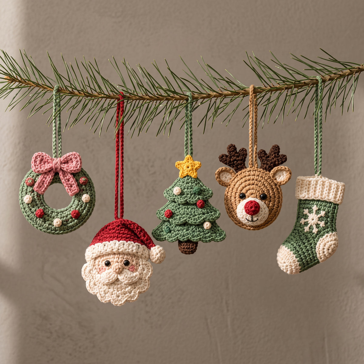 Christmas Ornament Crochet Pattern PDF | 10 Designs — Santa, Reindeer, Tree, Snowflake | US Terms