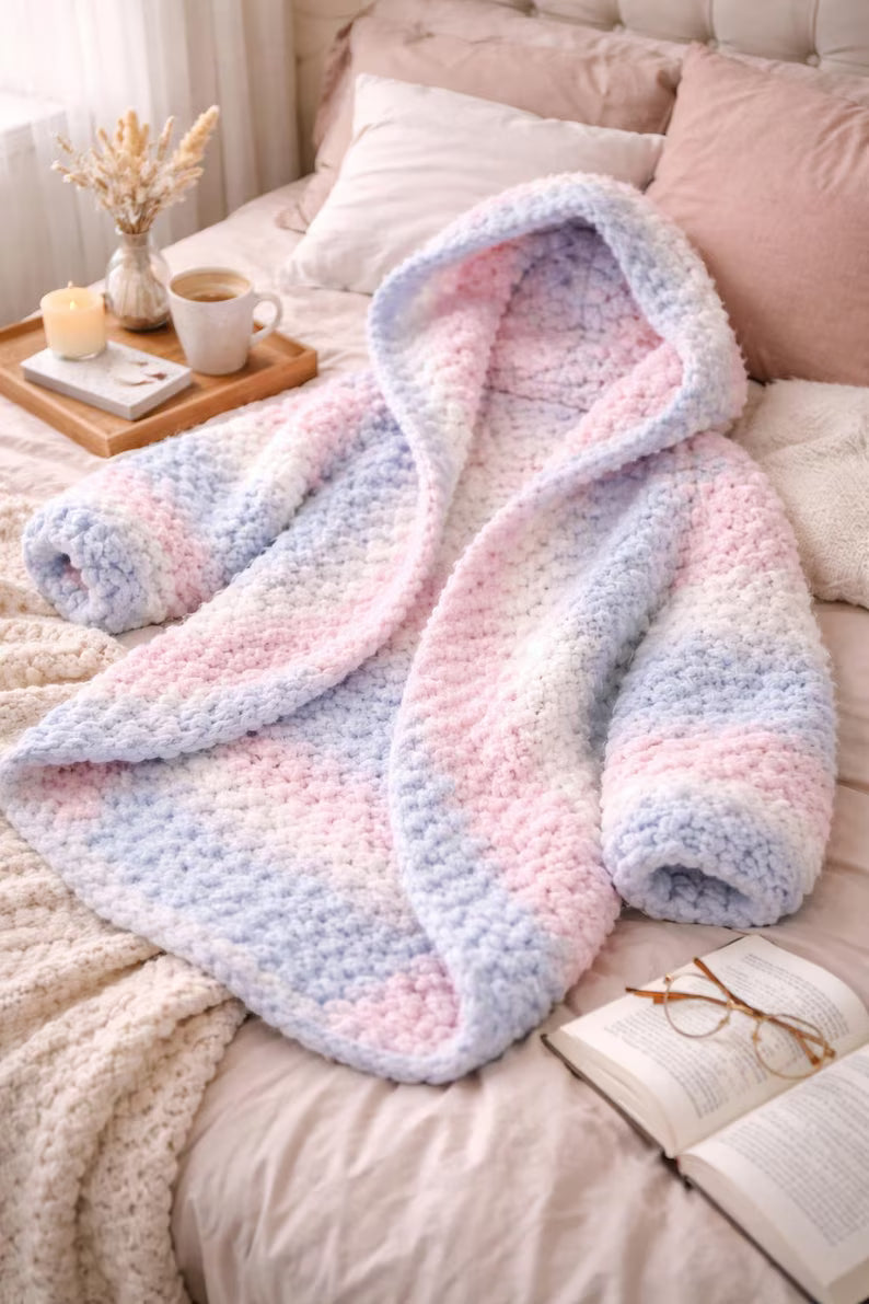 Pastel Hexi Cardigan Crochet Pattern | Chunky Oversized Hooded Sweater Tutorial (PDF)