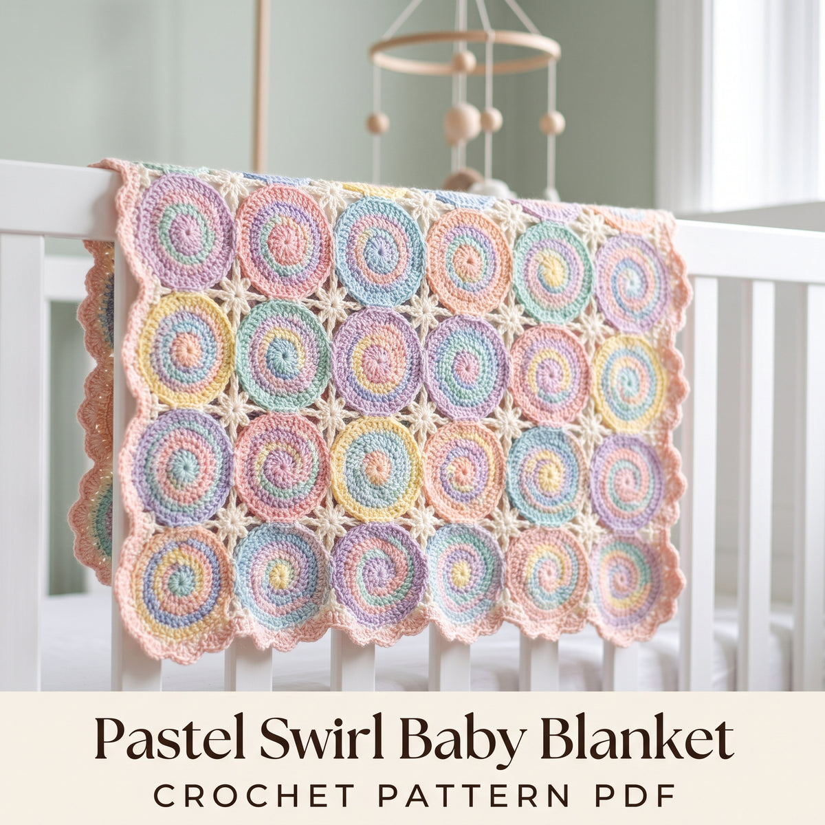 Pastel Spiral Baby Blanket Crochet Pattern PDF, Swirl Motif Baby Afghan with Star Joins, Baby Shower Gift, Instant Download