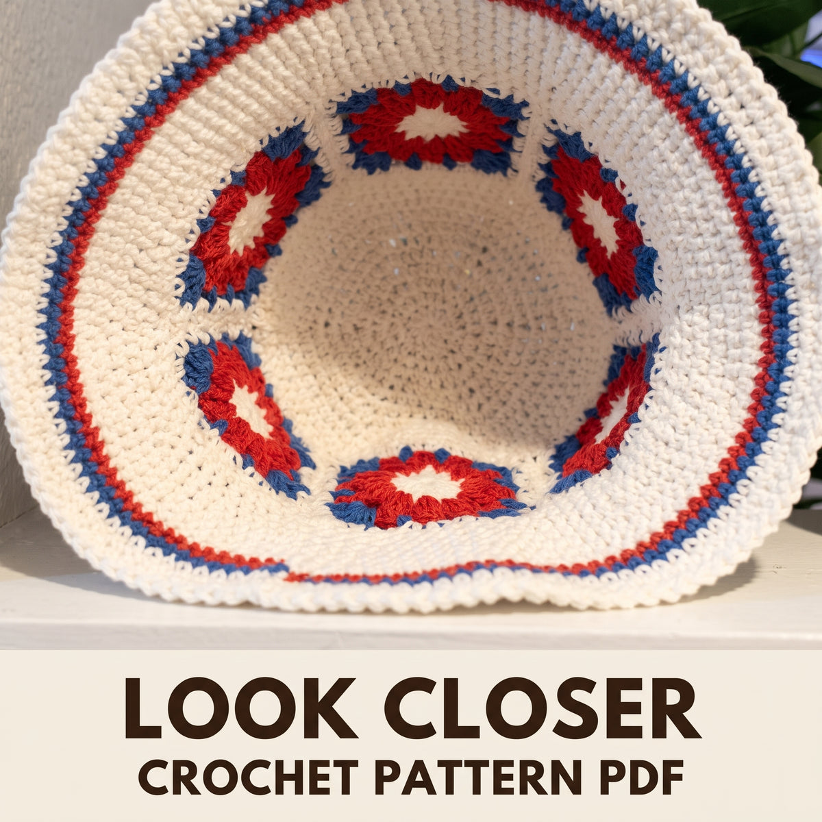Patriotic Bucket Hat Crochet Pattern PDF, Granny Square Hat for Women and Teens, Three Head Sizes