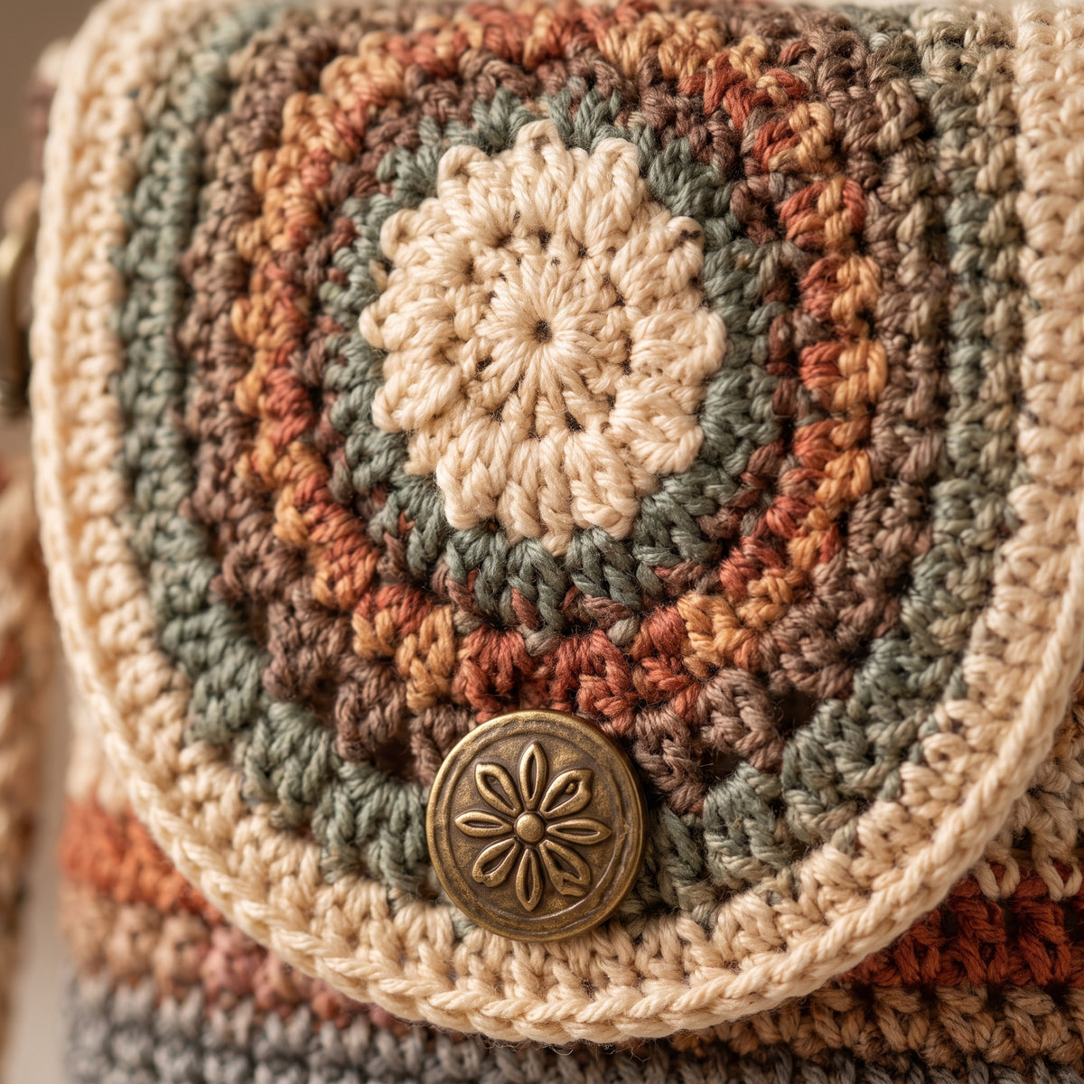 Phone Bag Crochet Pattern PDF | Boho Crossbody Pouch with Mandala Flap and Braided Strap, US Terms
