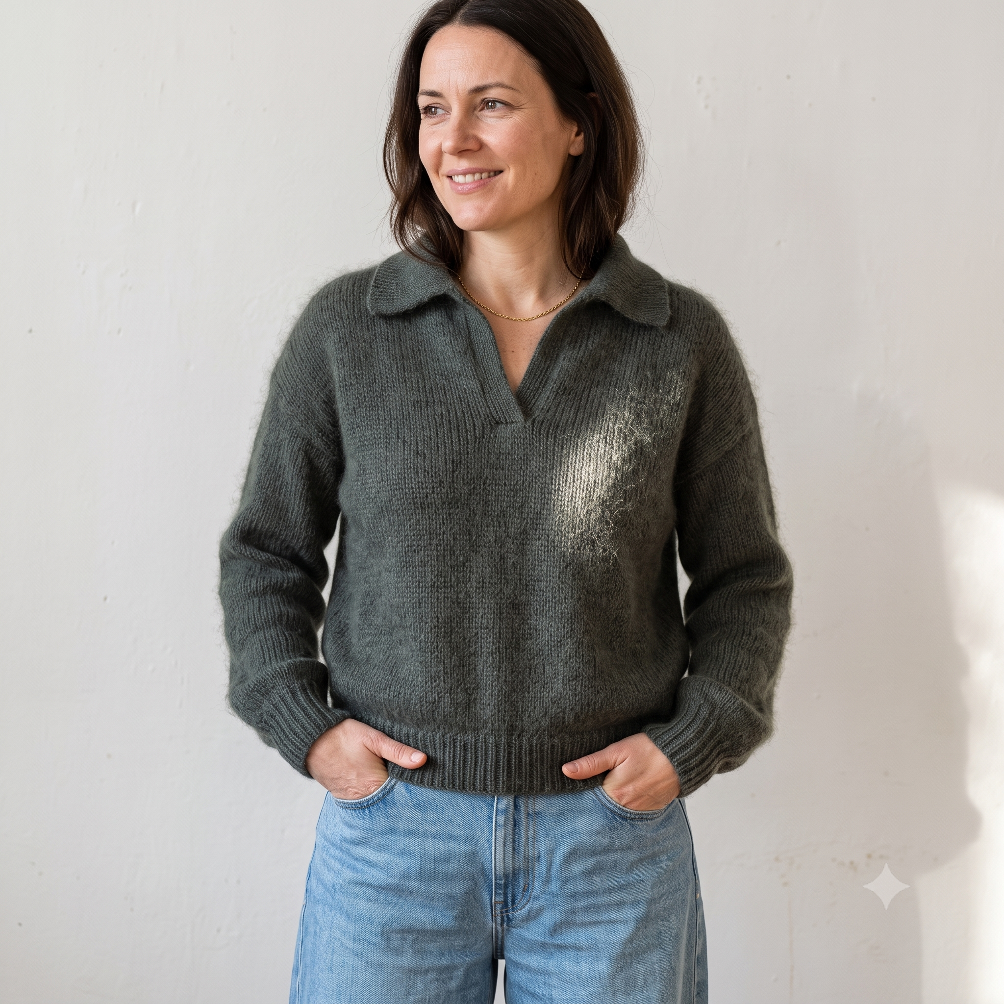 Polo Sweater Knitting Pattern PDF | Top Down Mohair Jumper with Knitted Collar | 9 Sizes | Seamless Knitting Pattern | Instant Download