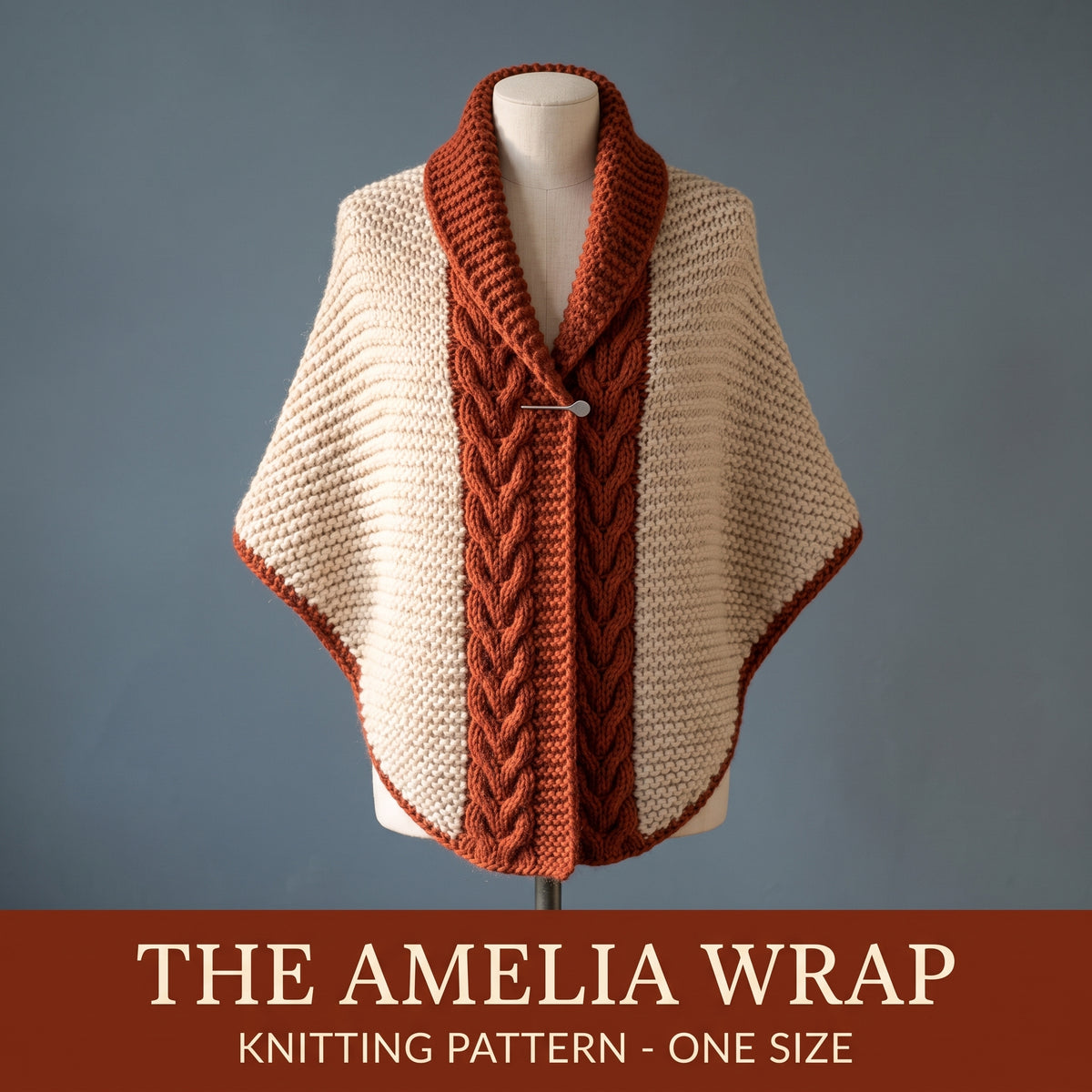Poncho Knitting Pattern PDF, Garter Stitch Wrap with Cable Spine