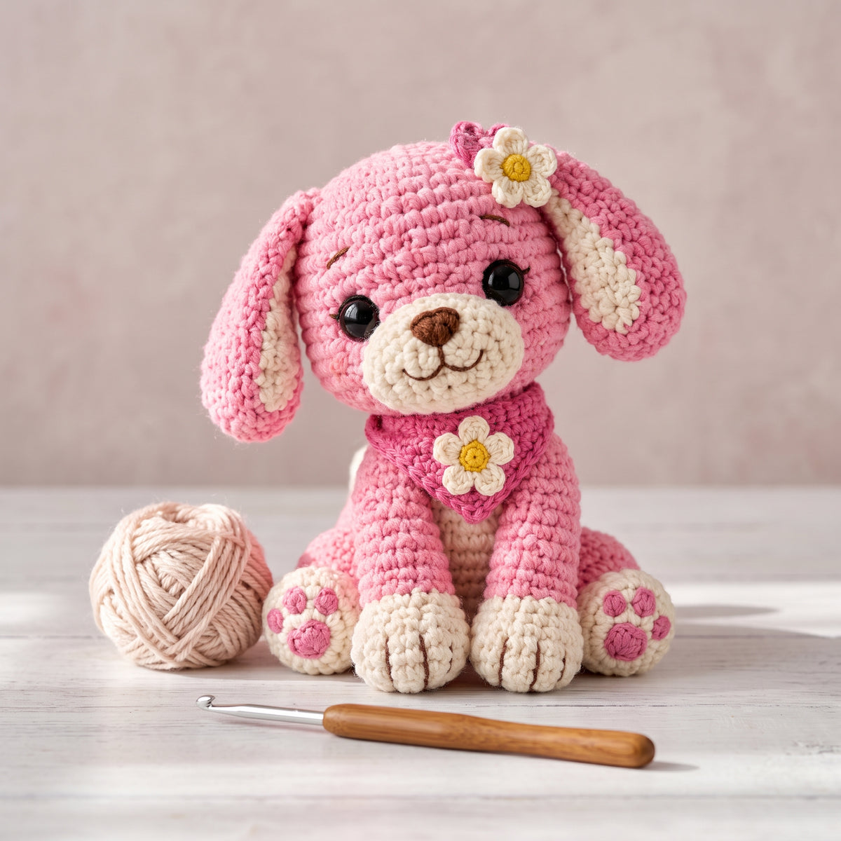 Crochet Puppy Pattern Bundle, 4 Amigurumi Dogs, Pink Daisy, Caramel, Golden and Lavender Puppy, PDF Pattern