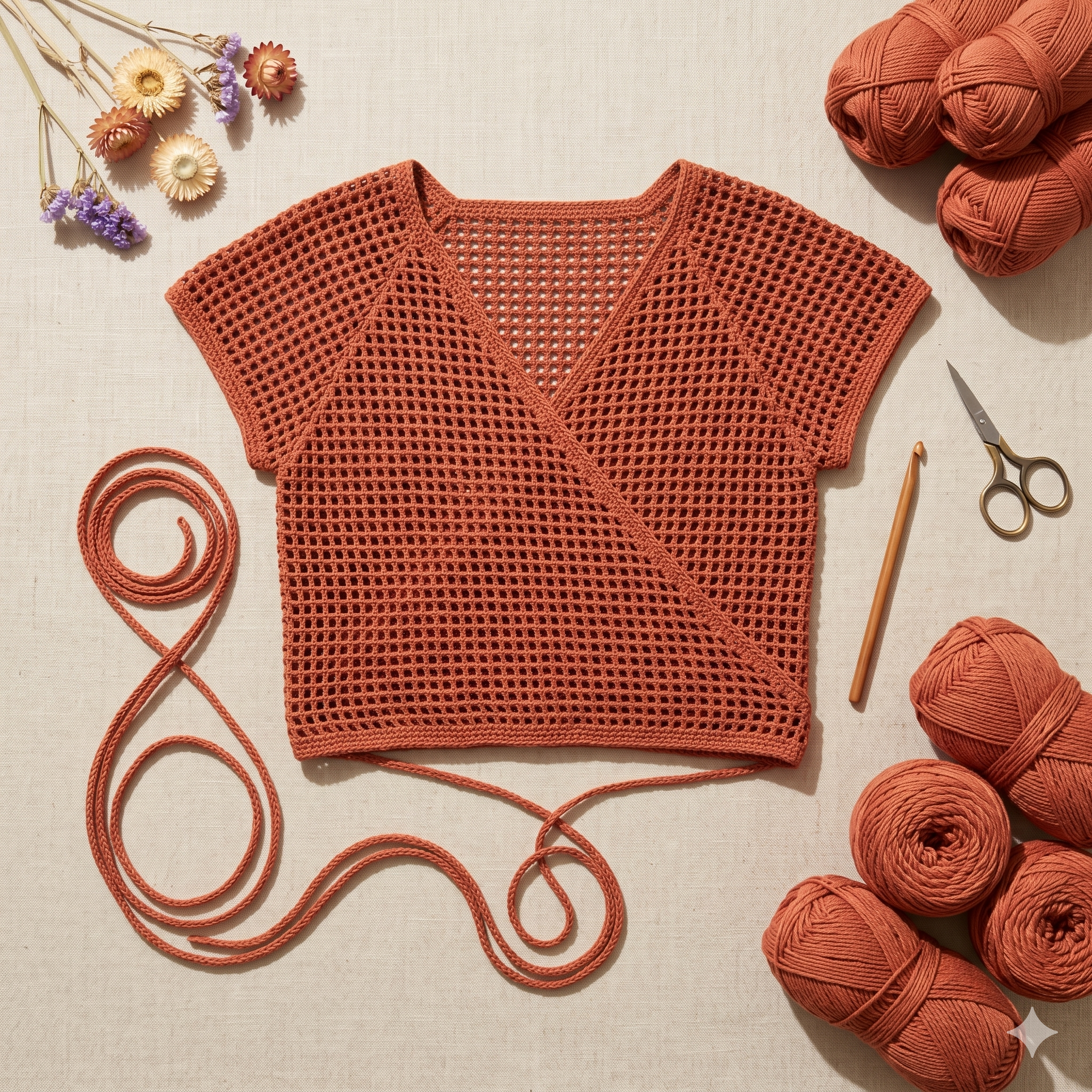 Raglan Wrap Top โ Crochet Pattern (PDF) | Filet Crochet Summer Top