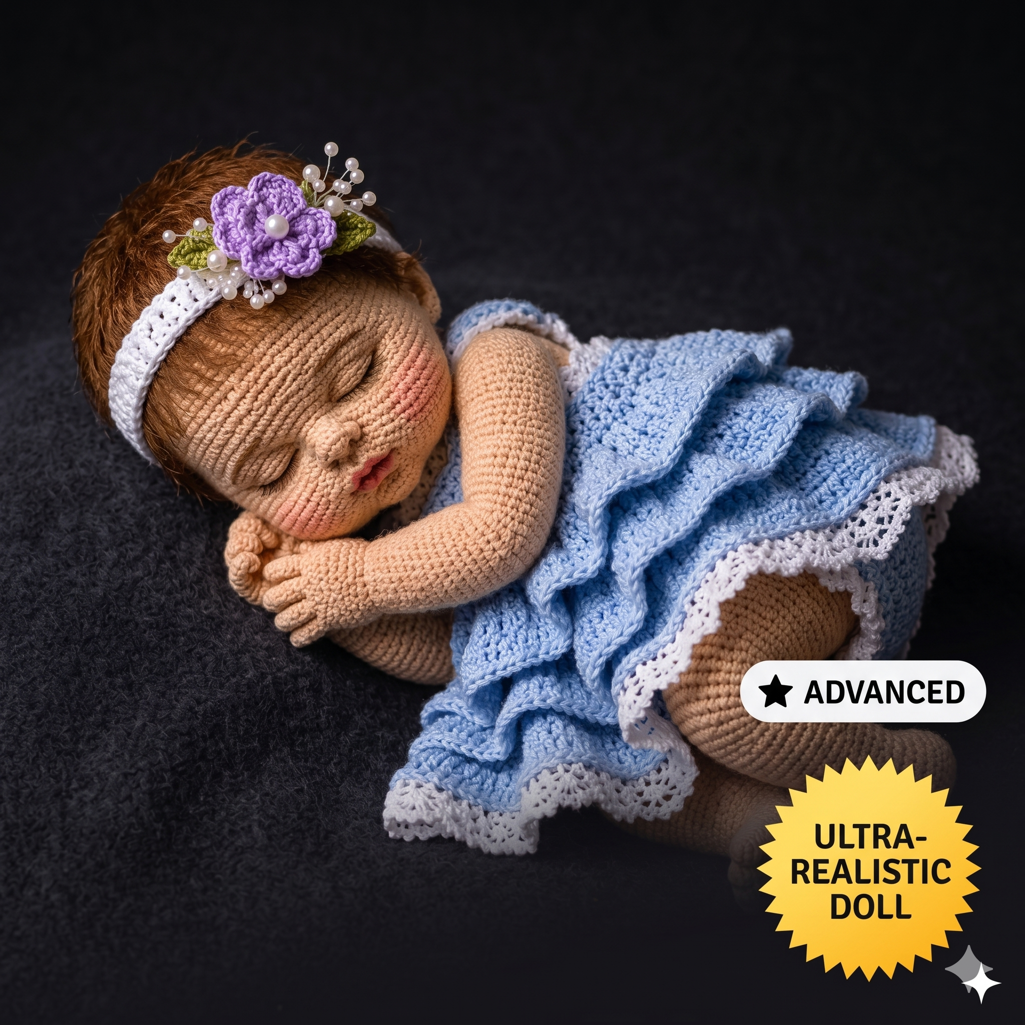 Realistic Sleeping Newborn Baby Doll Crochet Pattern PDF | Advanced Amigurumi Doll with 3D Face, Fingers, Toes, Dress & Pillow Prop