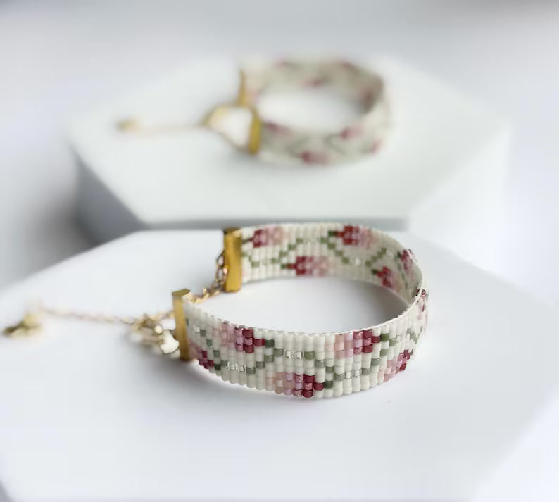Rose Miyuki Loom Bead Pattern, Easy Loom Bracelet Pattern for Beginners, Floral beaded Pattern, DIY jewelry tutorial, Digital Jewelry Design