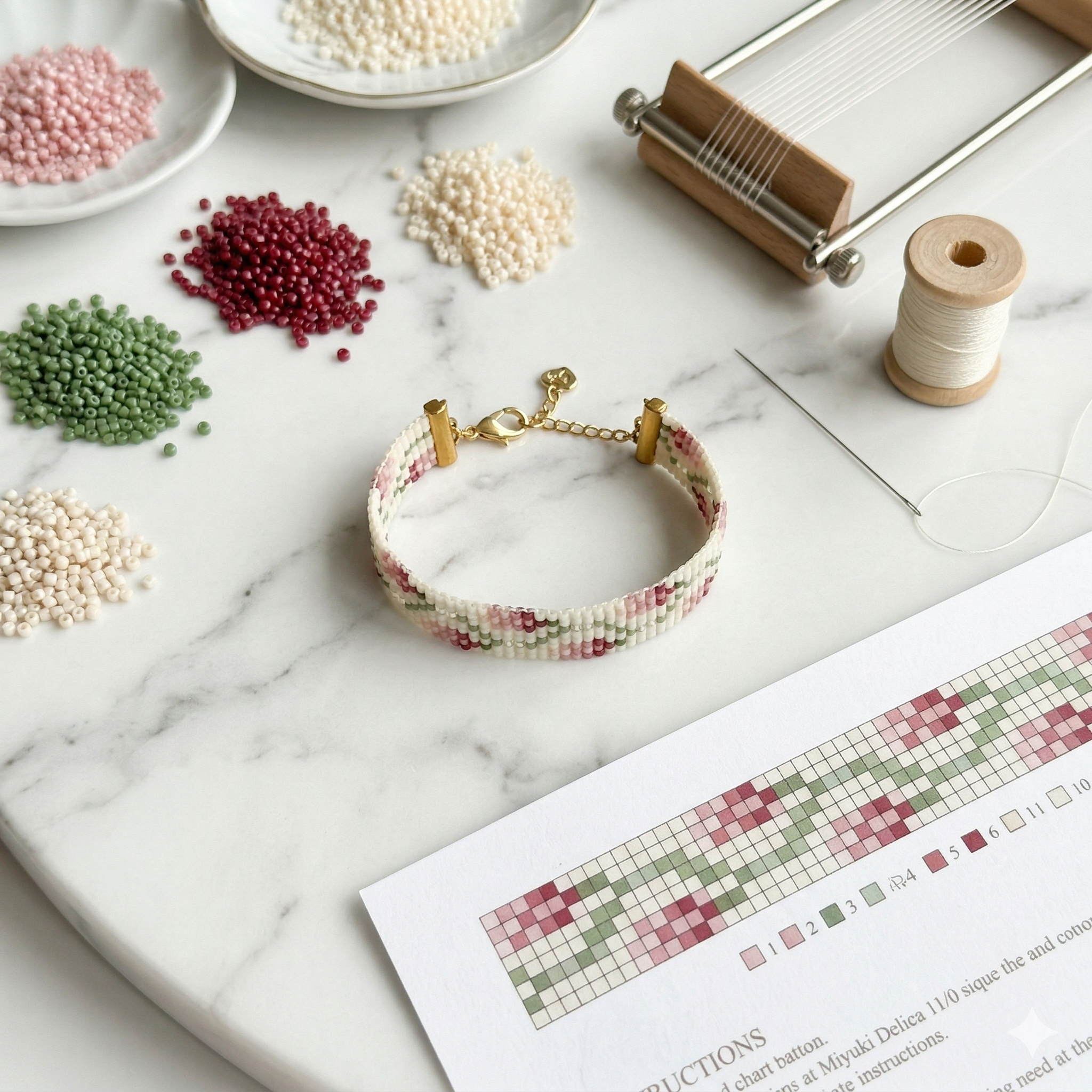 Rose Miyuki Loom Bead Pattern, Easy Loom Bracelet Pattern for Beginners, Floral beaded Pattern, DIY jewelry tutorial, Digital Jewelry Design