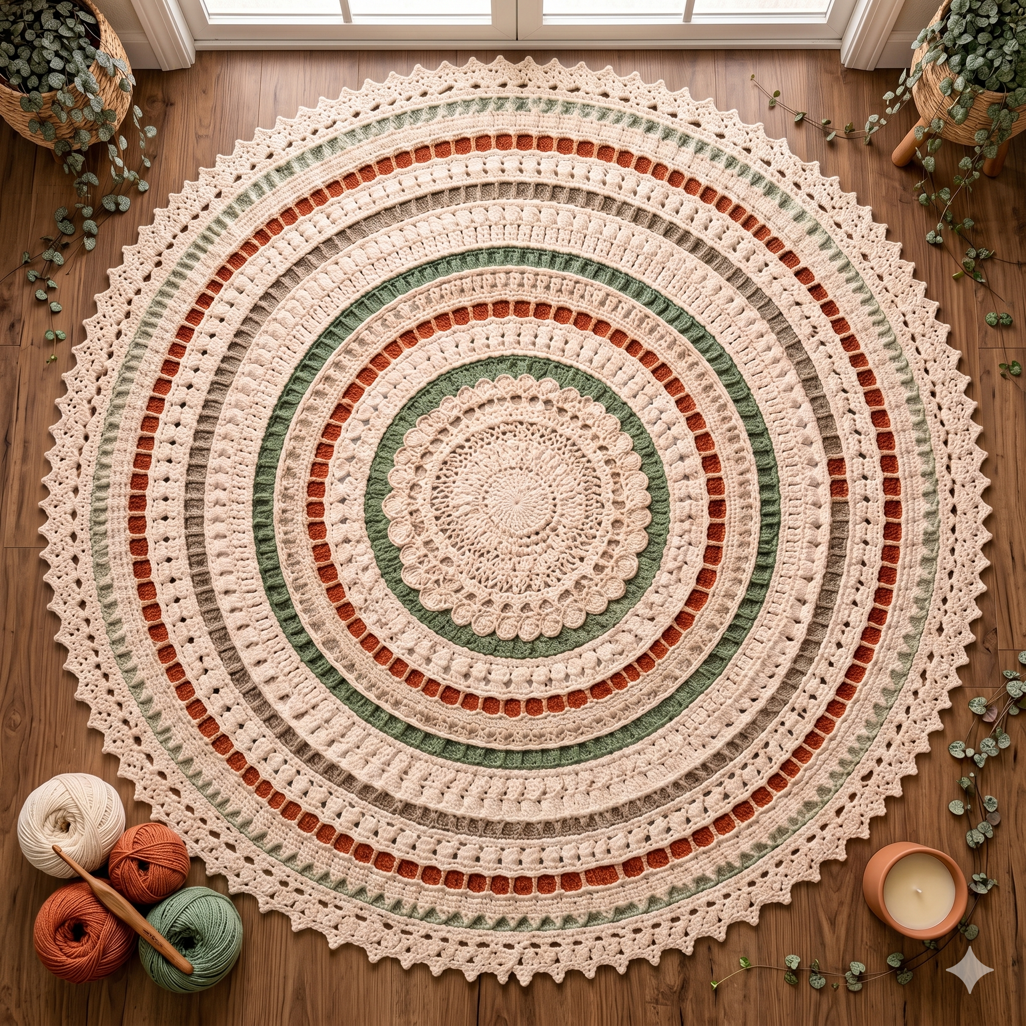 Giant Mandala Crochet Pattern | Boho Floor Decor, Round Rug Tutorial (Digital instructions)
