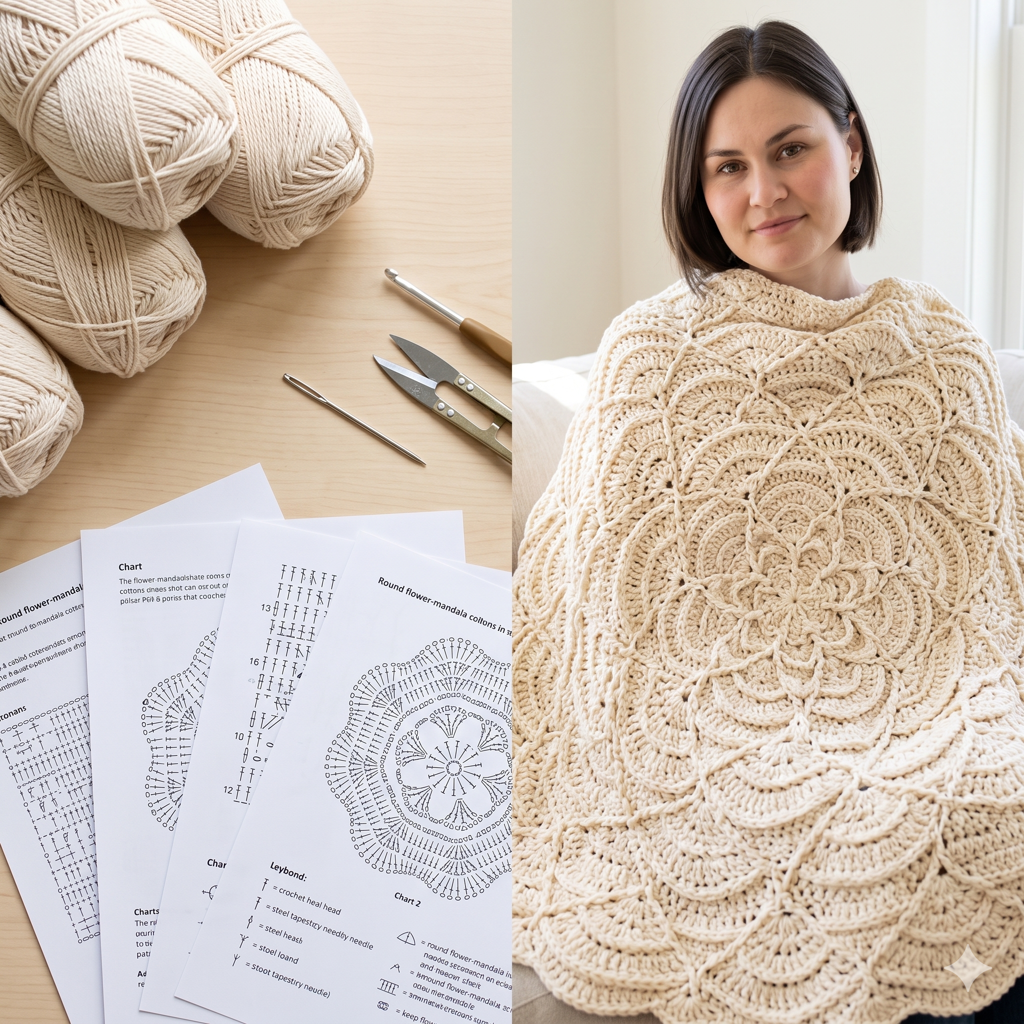 Mandala Blanket Crochet Pattern PDF | Textured Cabled Round Throw Pattern, Flower Puddles Afghan, Intermediate Advanced, US UK Terms, Download