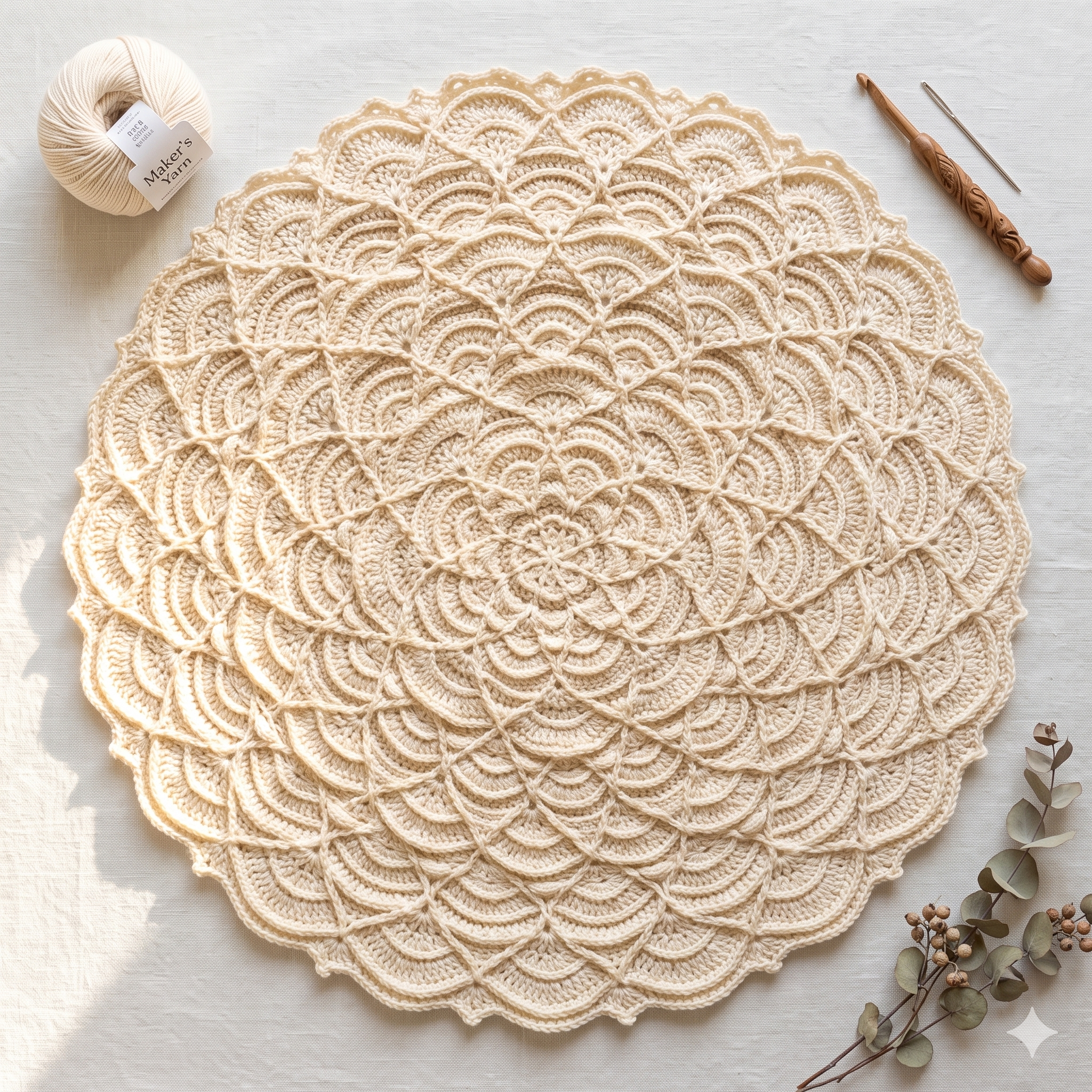 Mandala Blanket Crochet Pattern PDF | Textured Cabled Round Throw Pattern, Flower Puddles Afghan, Intermediate Advanced, US UK Terms, Download