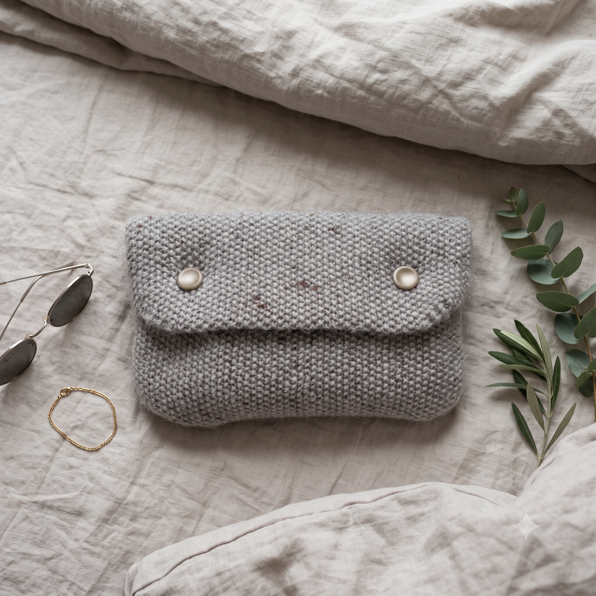 Seed Stitch Bag Knitting Pattern – PDF Knit Crossbody Bag & Clutch – Adjustable Strap Belt Bag – 31×20 cm – Instant Download