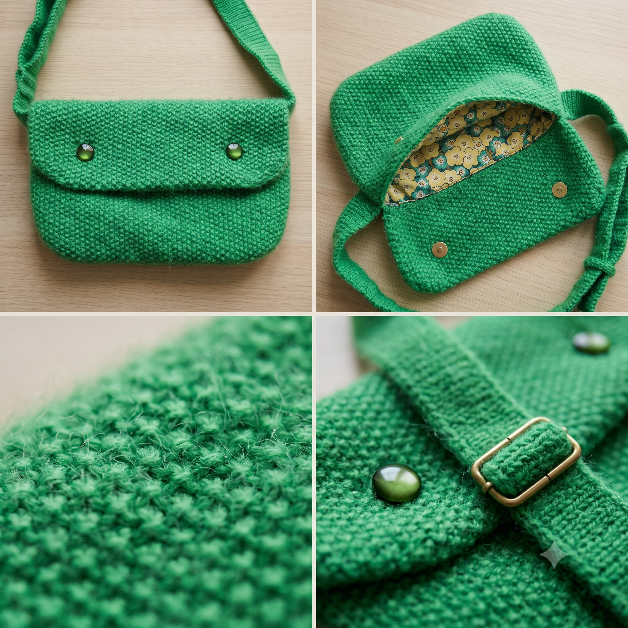 Seed Stitch Bag Knitting Pattern – PDF Knit Crossbody Bag & Clutch – Adjustable Strap Belt Bag – 31×20 cm – Instant Download