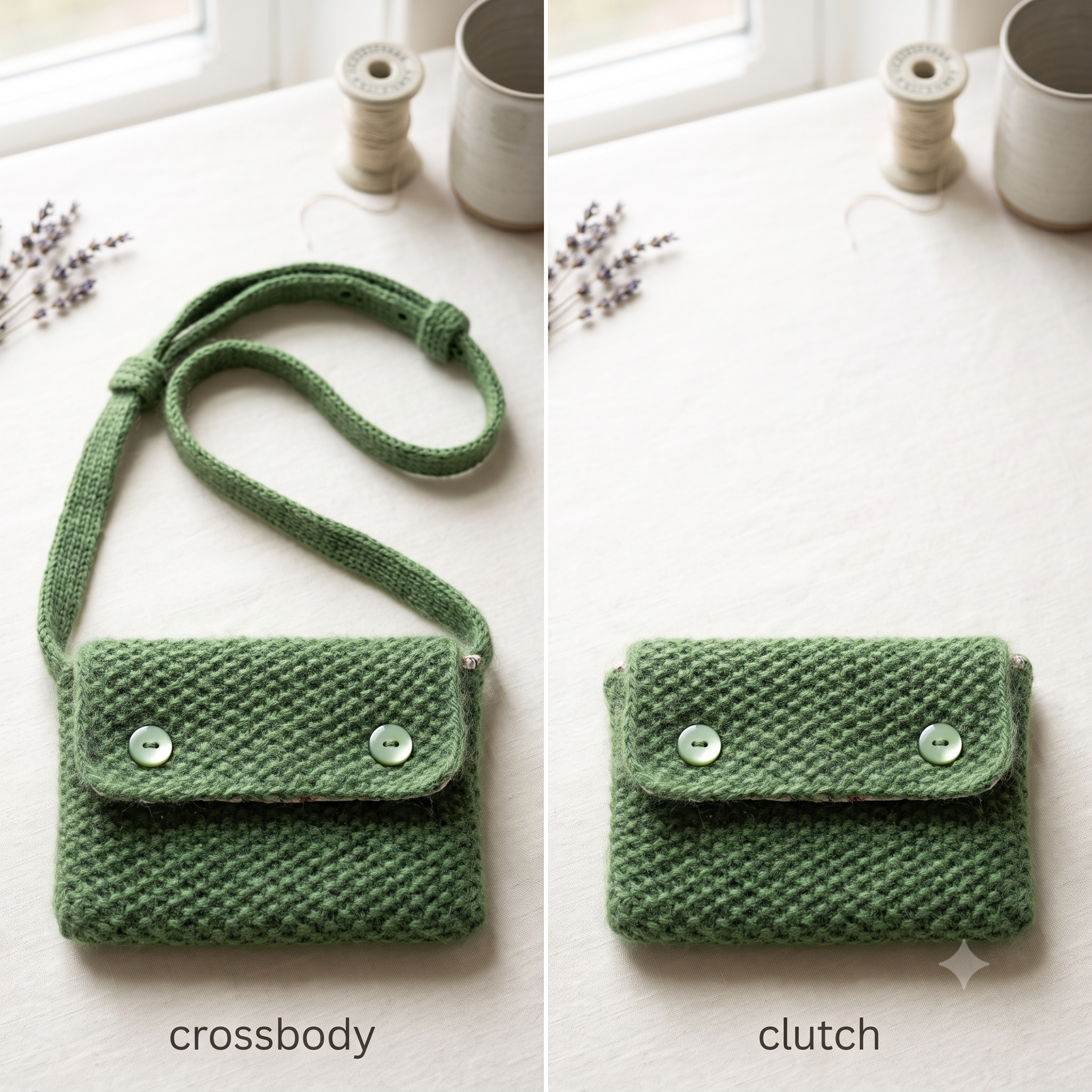 Seed Stitch Bag Knitting Pattern – PDF Knit Crossbody Bag & Clutch – Adjustable Strap Belt Bag – 31×20 cm – Instant Download