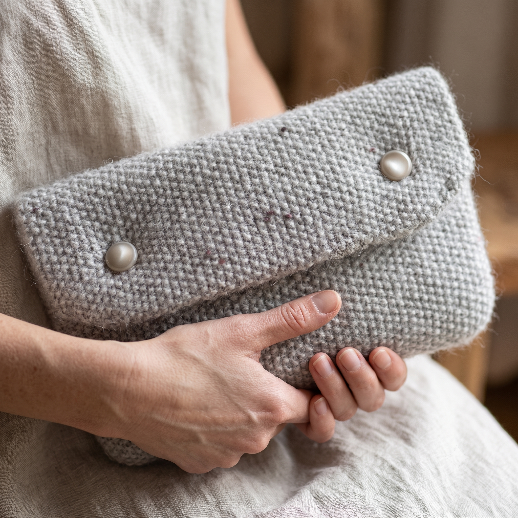 Seed Stitch Bag Knitting Pattern – PDF Knit Crossbody Bag & Clutch – Adjustable Strap Belt Bag – 31×20 cm – Instant Download