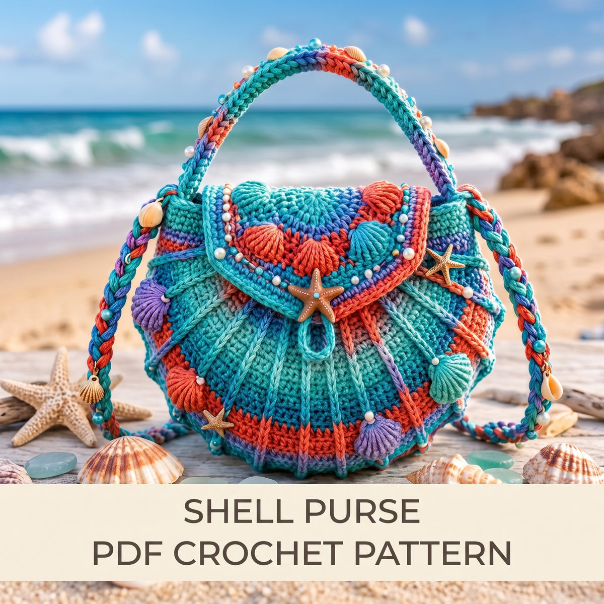 Crochet Shell Bag Pattern PDF | Seashell Purse / Handbag, Coastal Crossbody, US Terms | Instant Download