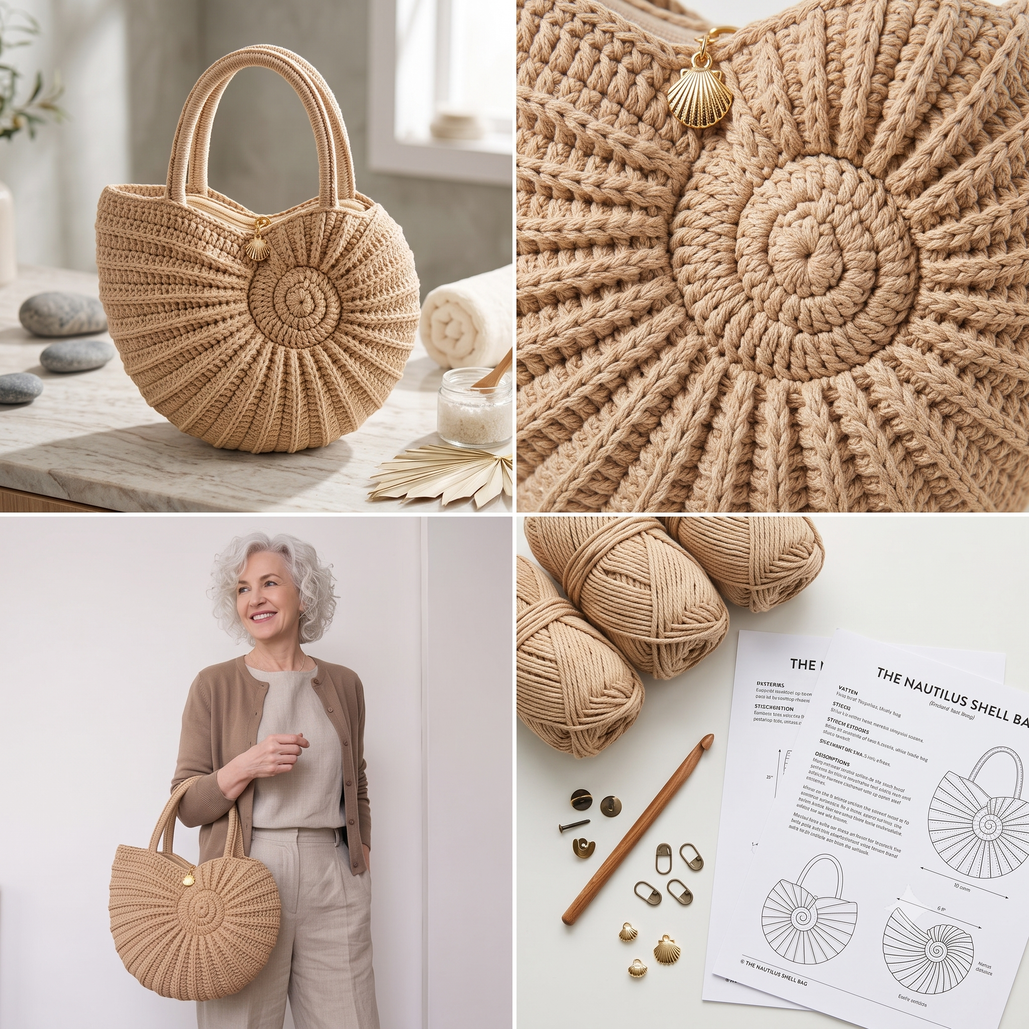 Shell Bag Crochet Pattern PDF | Nautilus Sunburst Tote Pattern, Boho Seashell Purse, Beginner Friendly, US Terms, Instant Download