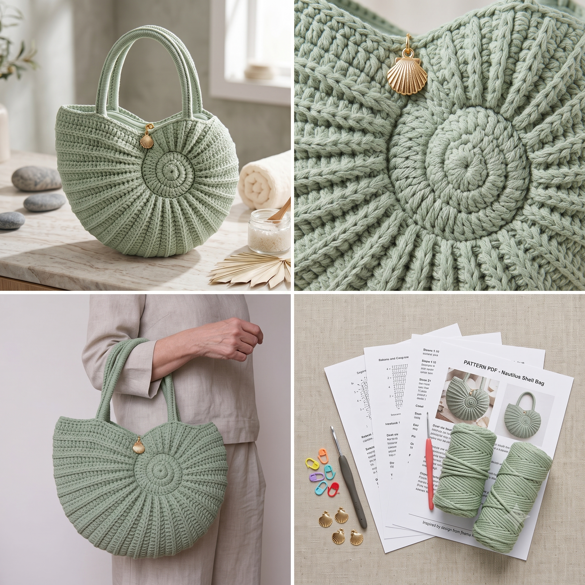 Shell Bag Crochet Pattern PDF | Nautilus Sunburst Tote Pattern, Boho Seashell Purse, Beginner Friendly, US Terms, Instant Download