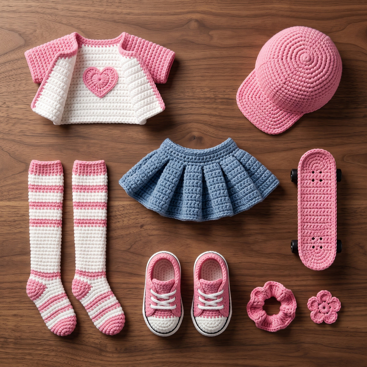 Skater Girl Doll Crochet Pattern PDF, Amigurumi with Skateboard