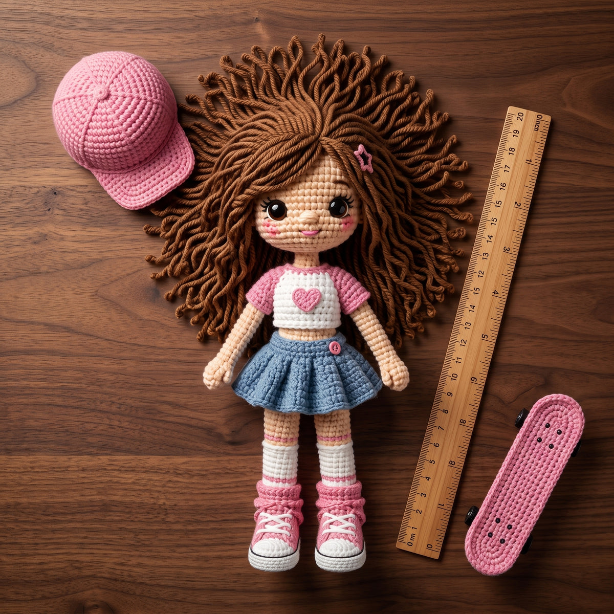 Skater Girl Doll Crochet Pattern PDF, Amigurumi with Skateboard