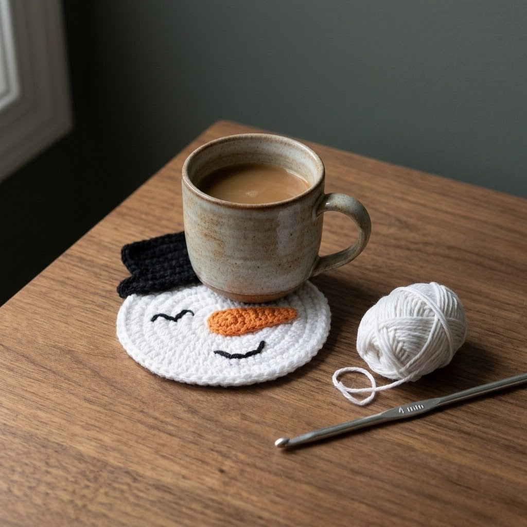 Snowman Coaster Crochet Pattern PDF, Christmas Table Decor, Quick Holiday Gift, Beginner Friendly, 4 Languages
