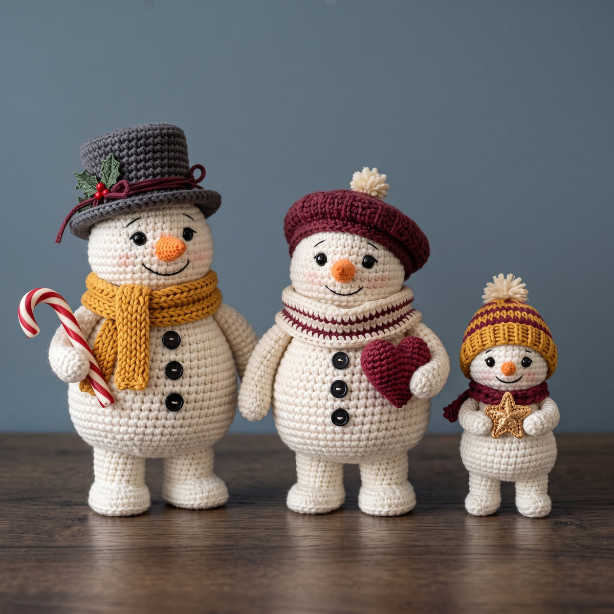Snowman Family Crochet Pattern PDF, Papa, Mama and Baby Snowman Amigurumi, Low Sew, Confident Beginner