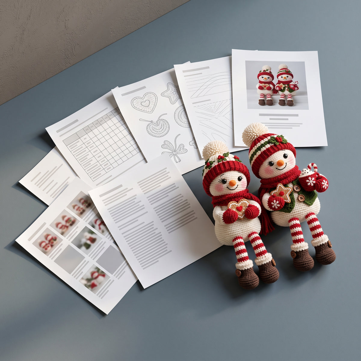 Snowman Shelf Sitter Crochet Pattern PDF, Christmas Snowman Couple with Long Striped Legs, Amigurumi, 4 Languages