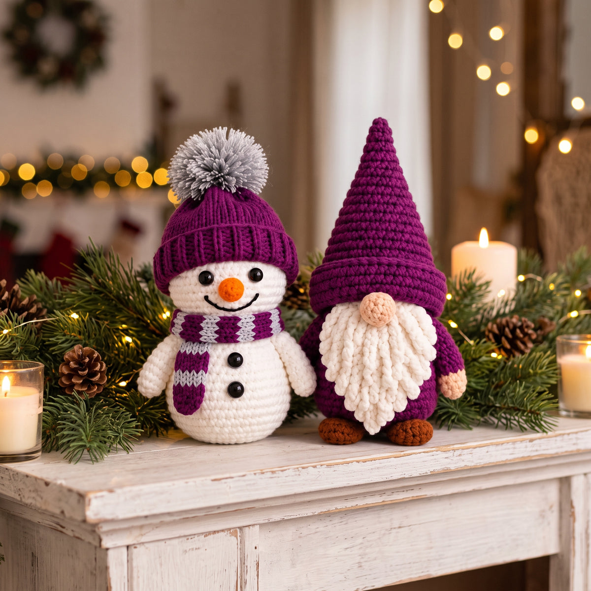 Snowman and Gnome Crochet Pattern Bundle PDF, Winter Amigurumi, Christmas Gnome with Loop Beard, Easy Holiday Decor