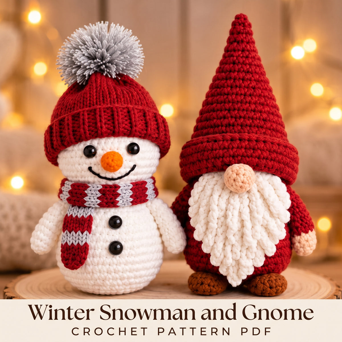 Snowman and Gnome Crochet Pattern Bundle PDF, Winter Amigurumi, Christmas Gnome with Loop Beard, Easy Holiday Decor