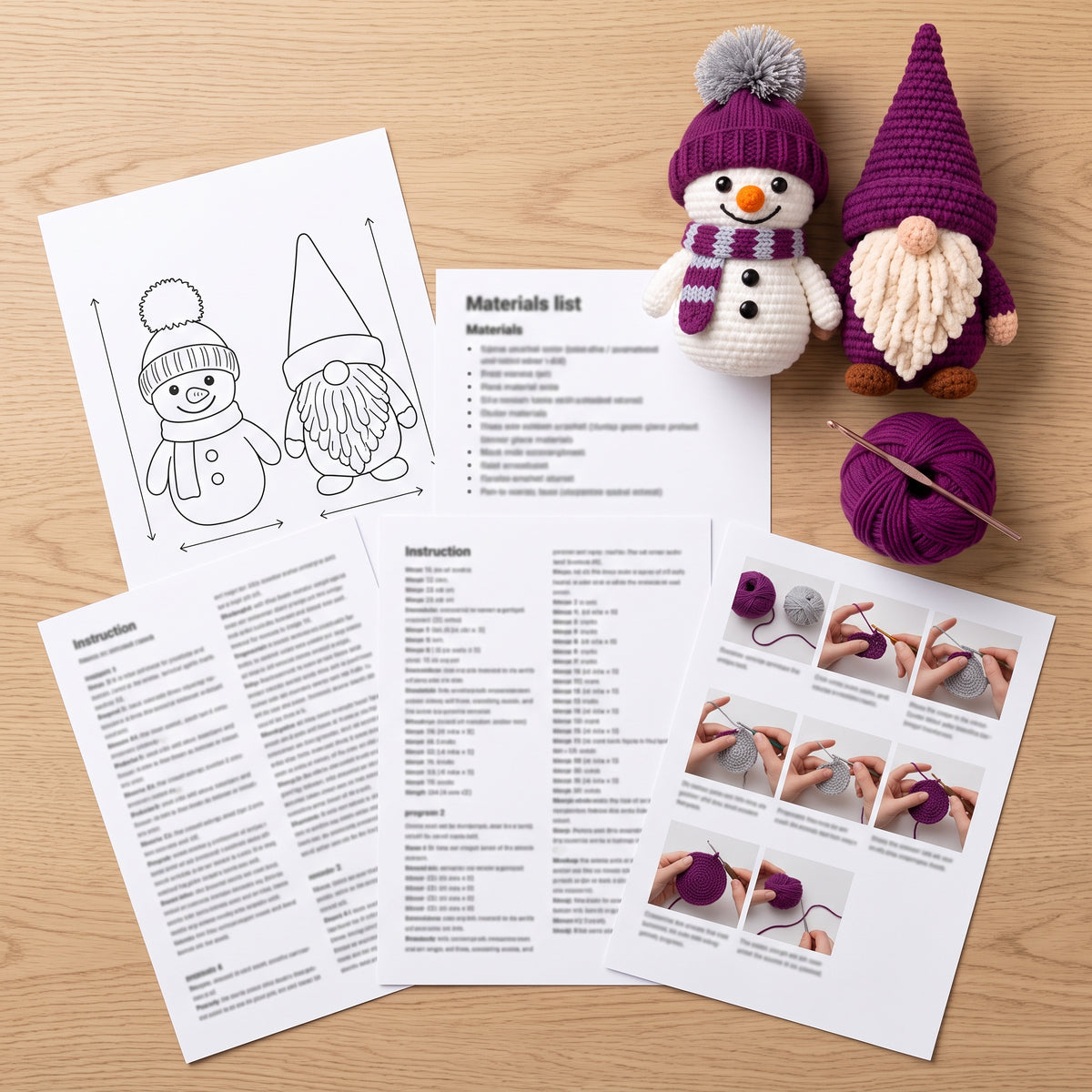 Snowman and Gnome Crochet Pattern Bundle PDF, Winter Amigurumi, Christmas Gnome with Loop Beard, Easy Holiday Decor