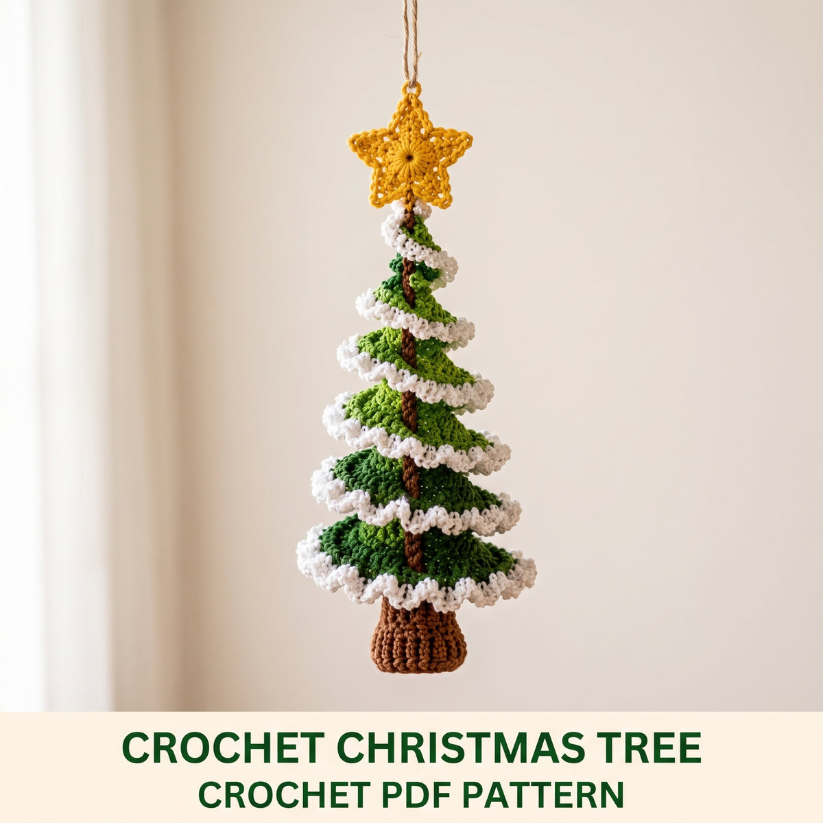 Crochet Christmas Tree Ornament Pattern | Ruffled Spiral Tree Wind Spinner that Turns | US Terms | Instant Download PDF