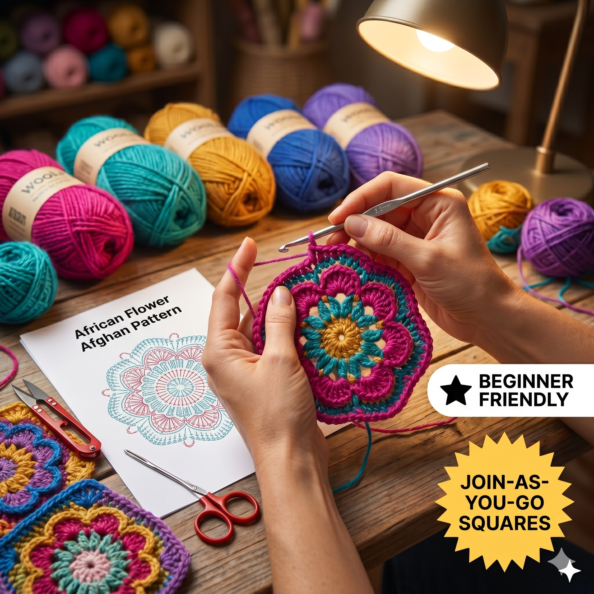 Crochet Granny Square Afghan Pattern: African Flower Blanket (Digital PDF Pattern)