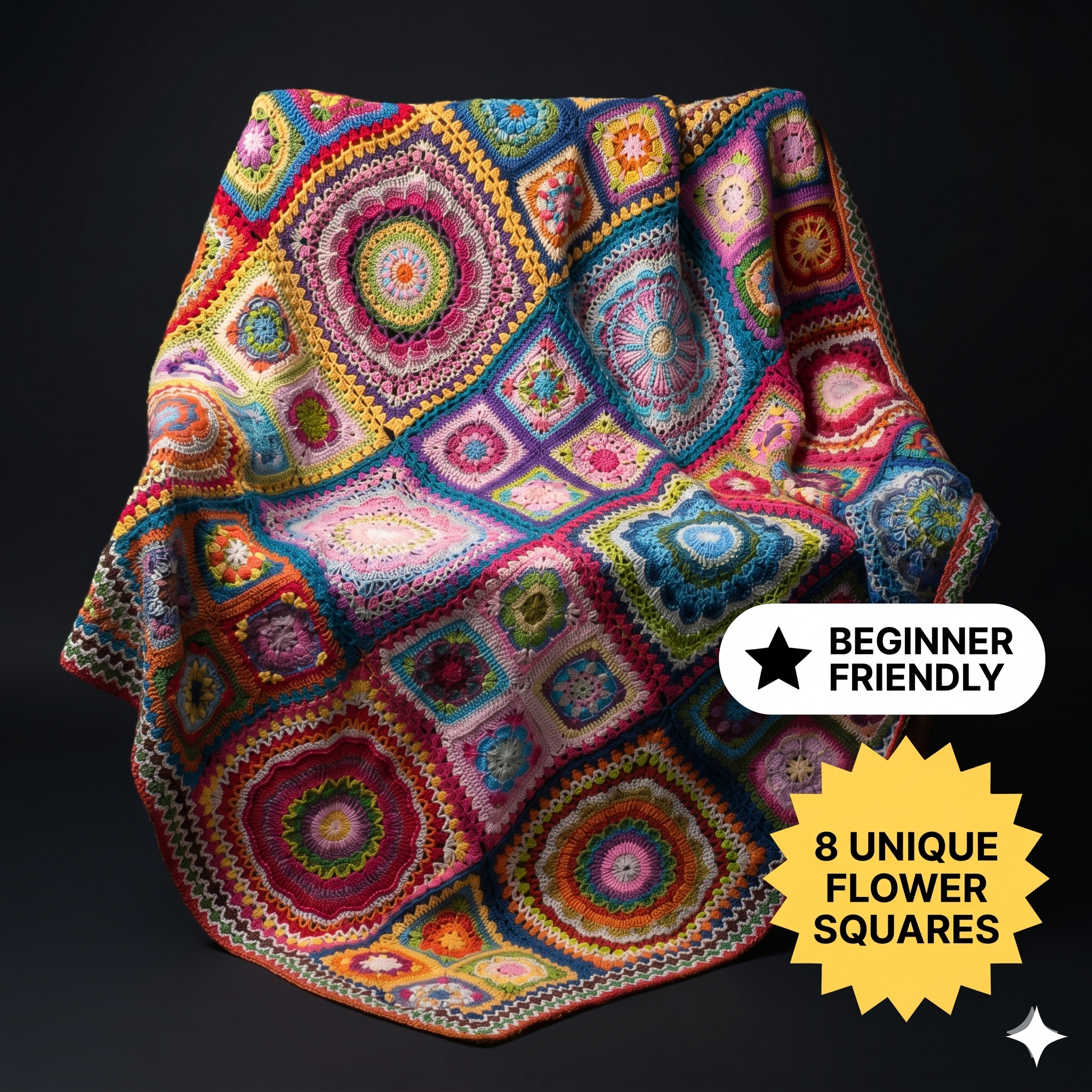Crochet Granny Square Afghan Pattern: African Flower Blanket (Digital PDF Pattern)