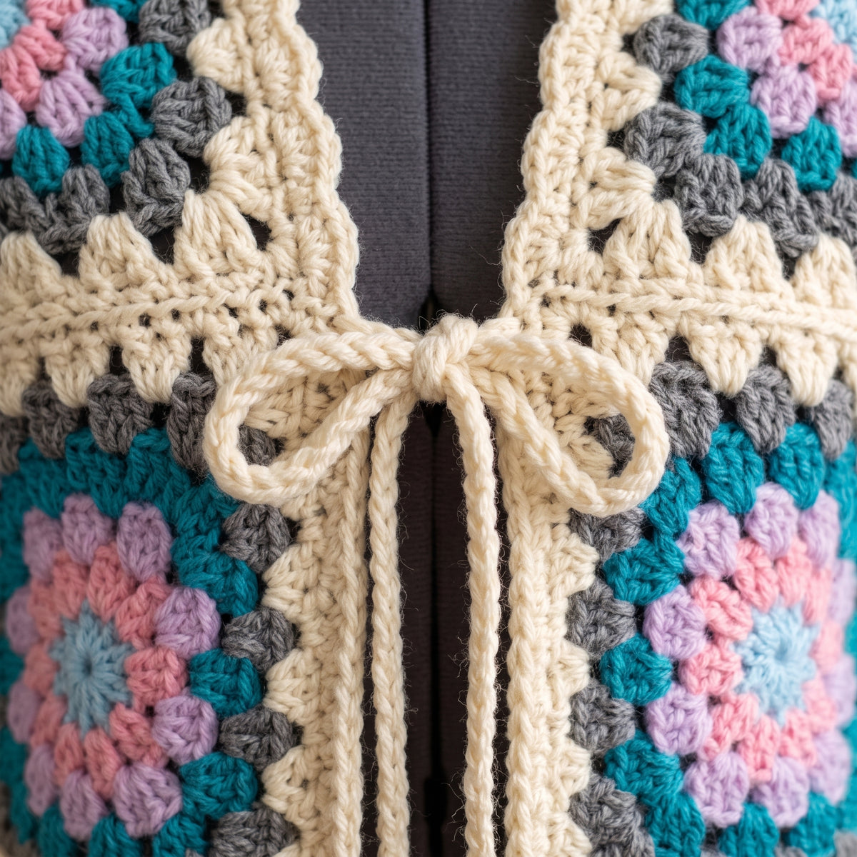 Granny Square Cardigan Crochet Pattern PDF, Tie Front, Sizes S–2XL