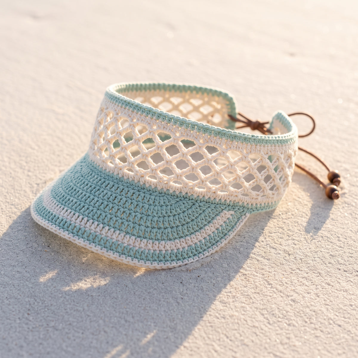 Crochet Sun Visor Pattern PDF, Mesh Lattice Visor with Beaded Tie, Quick Summer Crochet Pattern, Beginner Friendly