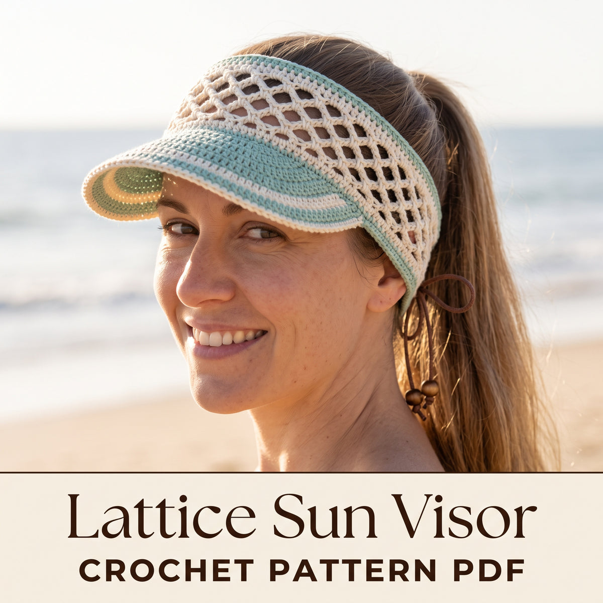 Crochet Sun Visor Pattern PDF, Mesh Lattice Visor with Beaded Tie, Quick Summer Crochet Pattern, Beginner Friendly