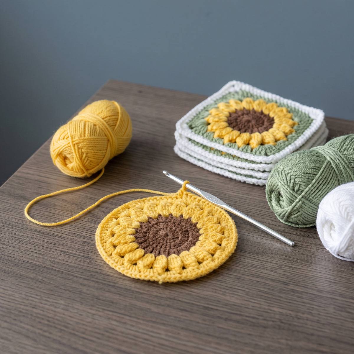 Sunflower Granny Square Blanket Crochet Pattern PDF, Bedspread