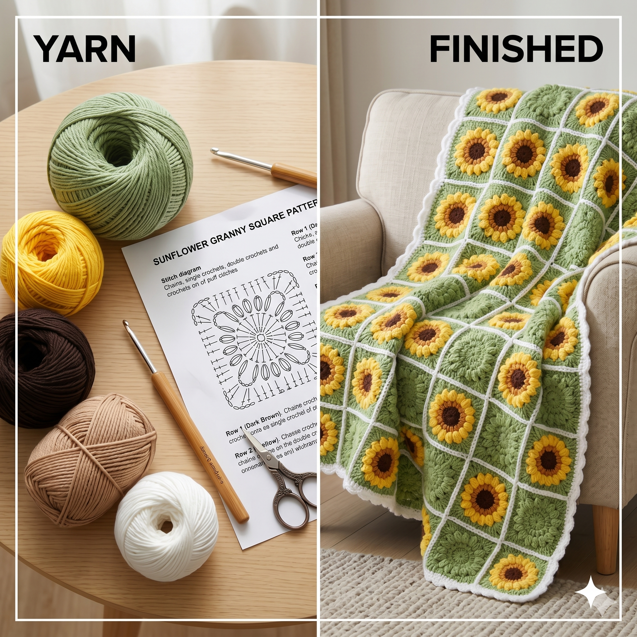 Crochet Sunflower Granny Square Pattern, 120X150cm Crochet Baby Blanket Boho Pattern, Printable Instructions Download PDF Gifts for Her