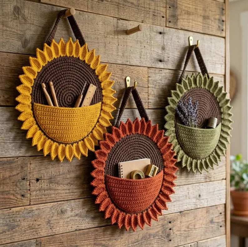 Sunflower Wall Organizer Crochet Pattern PDF, Hanging Storage Pocket, Boho Home Decor, Nursery Organizer, Crochet Gift, Easy DIY Pattern