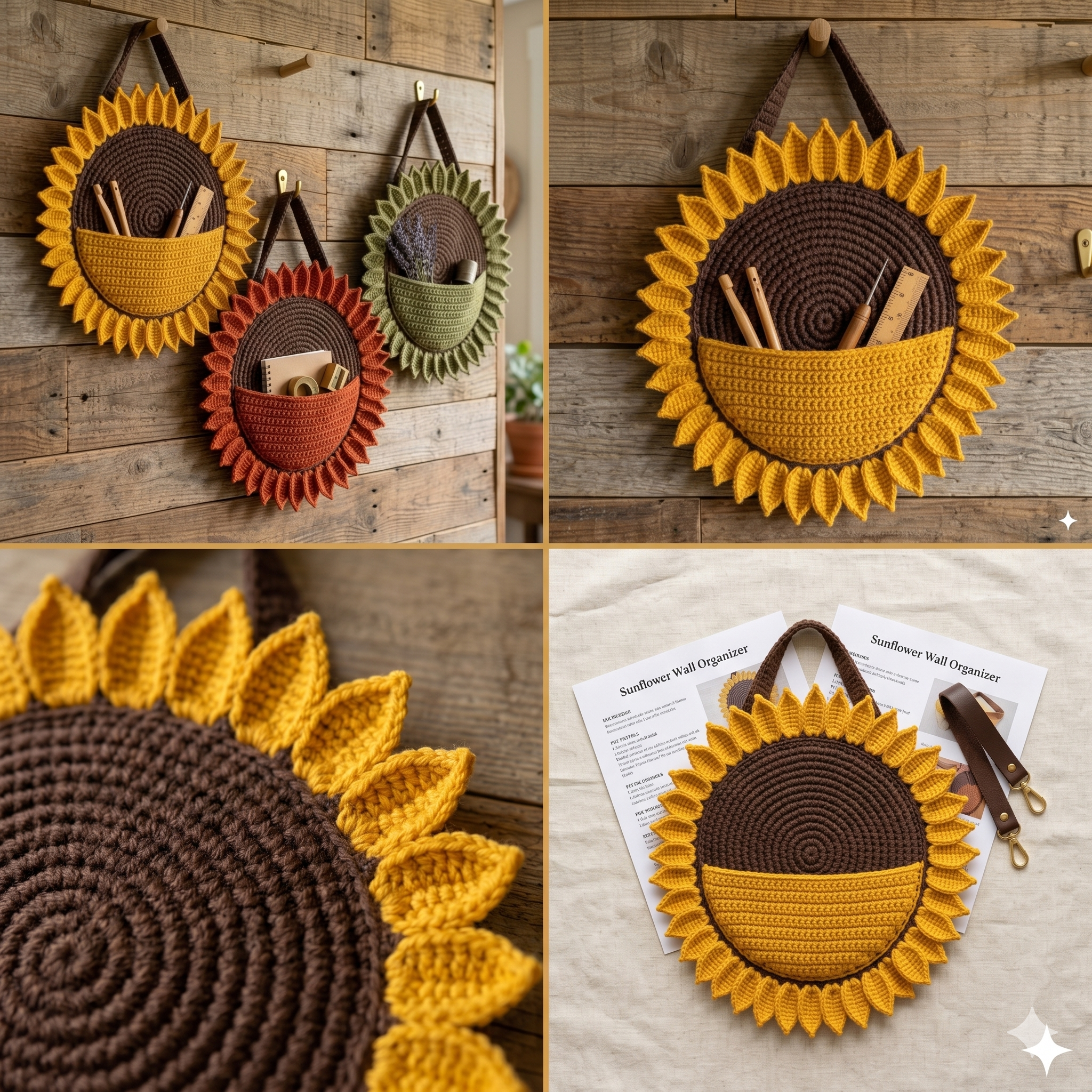 Sunflower Wall Organizer Crochet Pattern PDF, Hanging Storage Pocket, Boho Home Decor, Nursery Organizer, Crochet Gift, Easy DIY Pattern