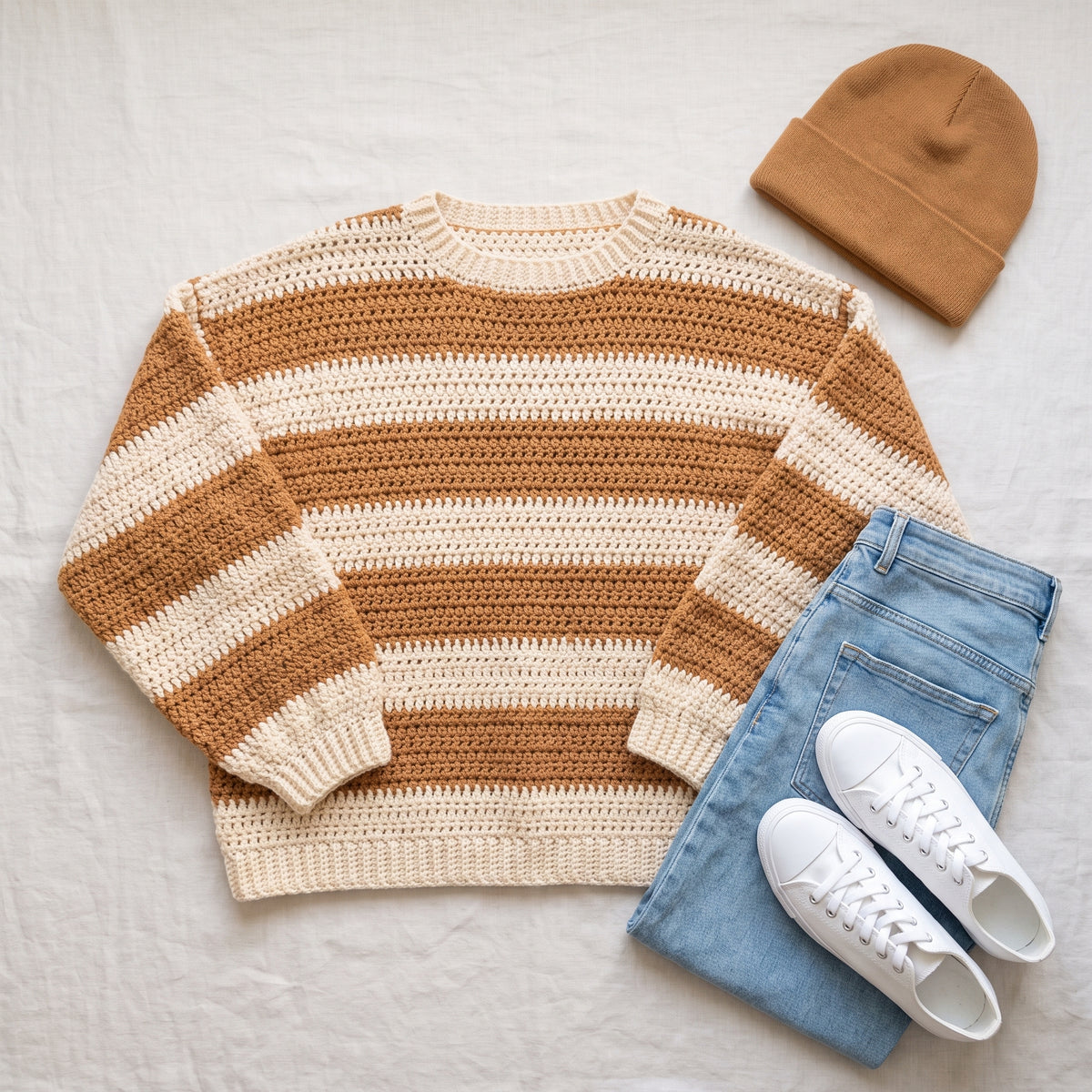 Oversized Crochet Sweater Pattern | Easy Striped Jumper from Four Rectangles, No Shaping | Beginner Friendly | Instant PDF Download