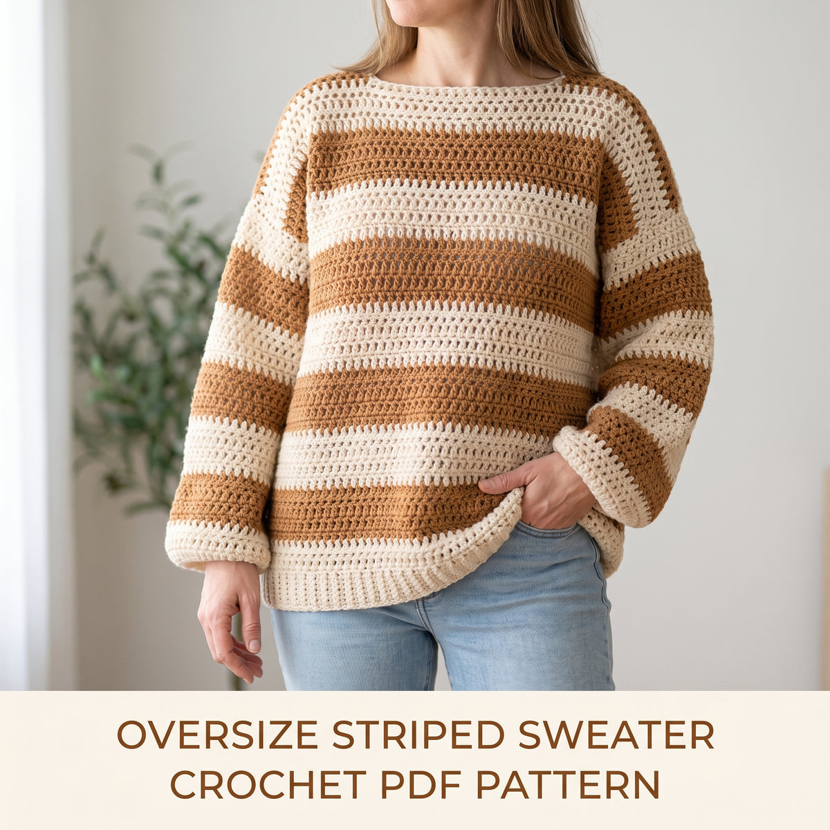 Oversized Crochet Sweater Pattern | Easy Striped Jumper from Four Rectangles, No Shaping | Beginner Friendly | Instant PDF Download