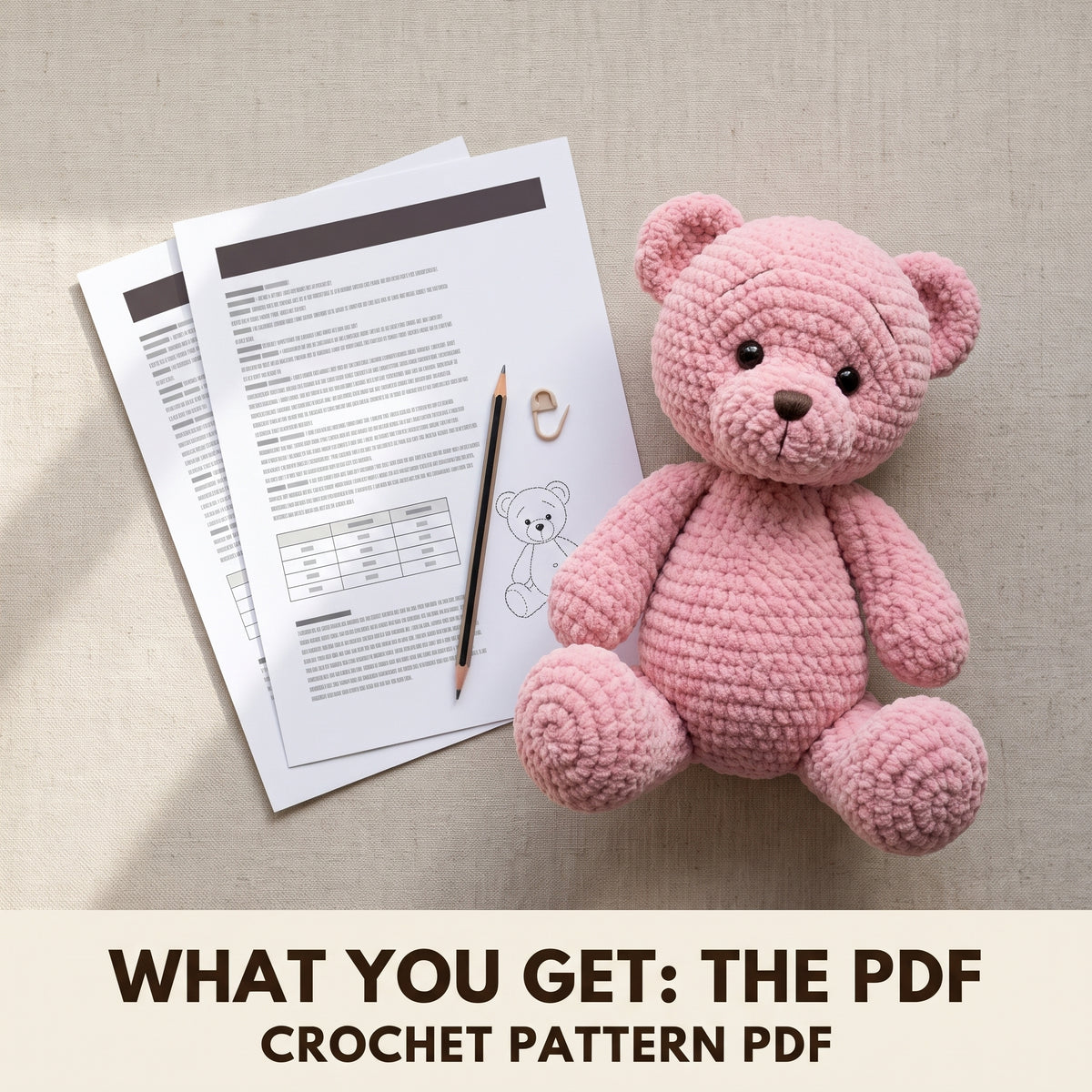 Teddy Bear Crochet Pattern PDF, Plush Amigurumi Bear in Chenille Yarn, Easy Baby Shower Gift, US Term