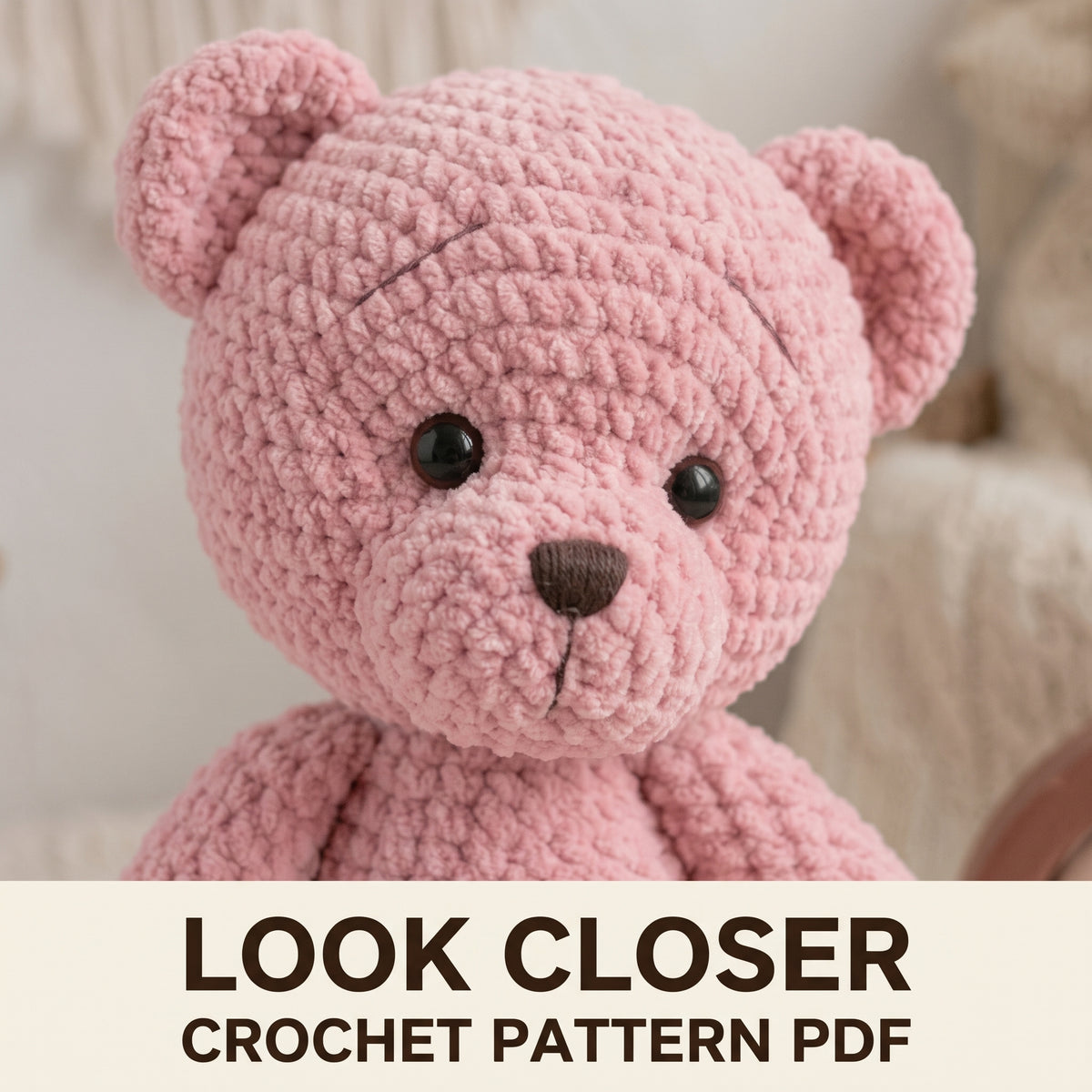 Teddy Bear Crochet Pattern PDF, Plush Amigurumi Bear in Chenille Yarn, Easy Baby Shower Gift, US Term