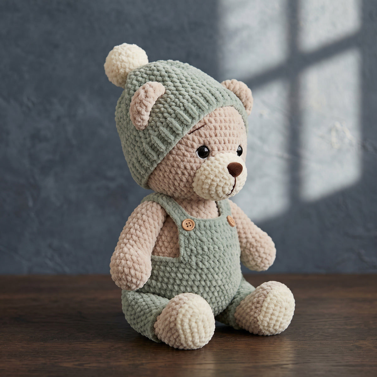 Teddy Bear Crochet Pattern PDF with Overalls & Beanie, Amigurumi