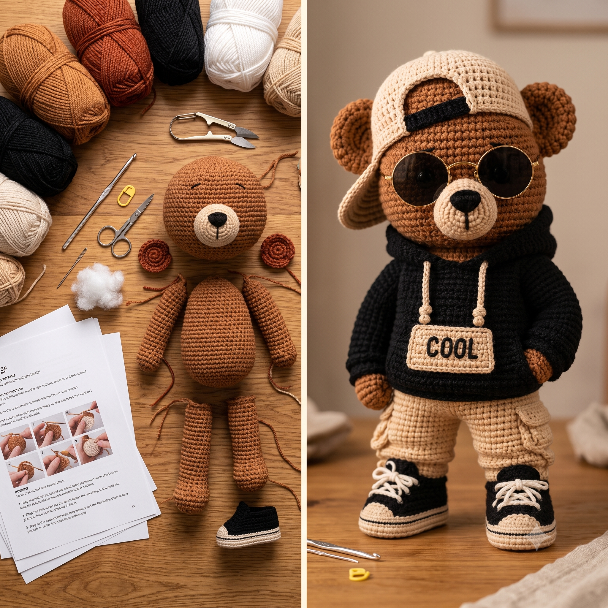 Crochet Bear Pattern PDF | Amigurumi Bear Crochet Pattern | Streetwear Teddy Bear Tutorial | Hoodie Bear Plush Pattern | Amigurumi Bear PDF